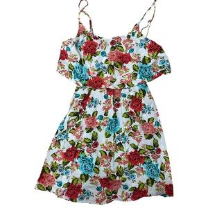 Bluenotes Floral Ruffle Overlay Mini Dress A-Line White S